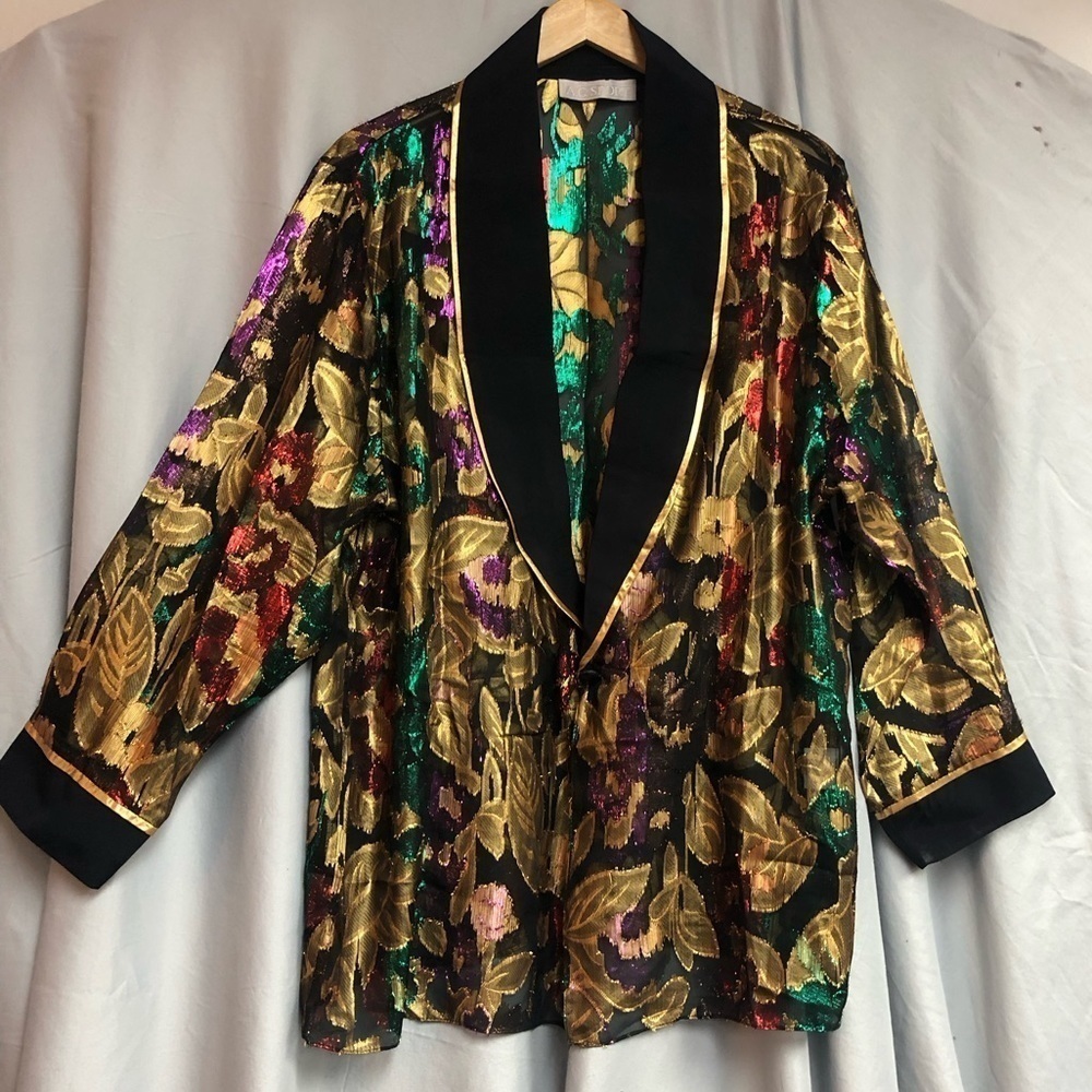 AC sport 16 W sheer jacket, festive  jewel tone metallic, material multicolored